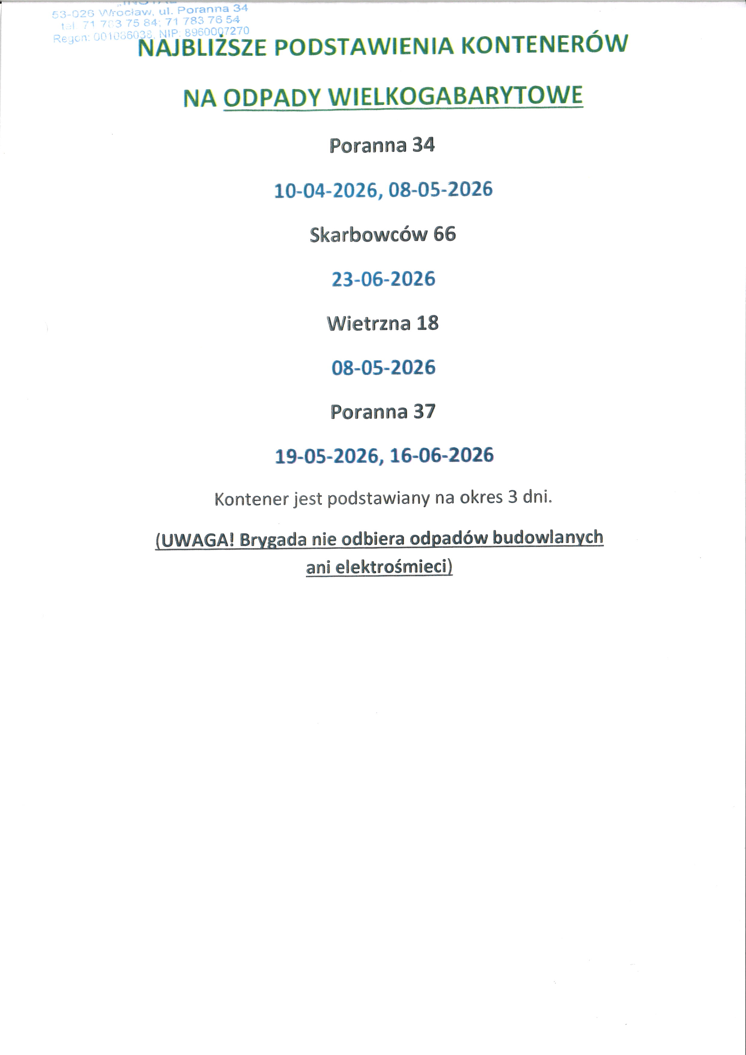 16 04 2026Wielkogabaryty os. Skarbowców