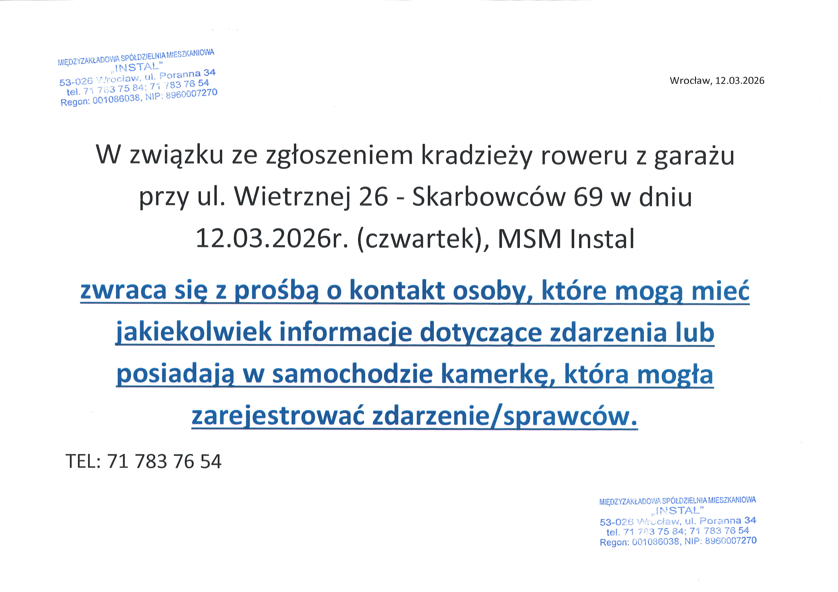 Kradzież roweru w garażu