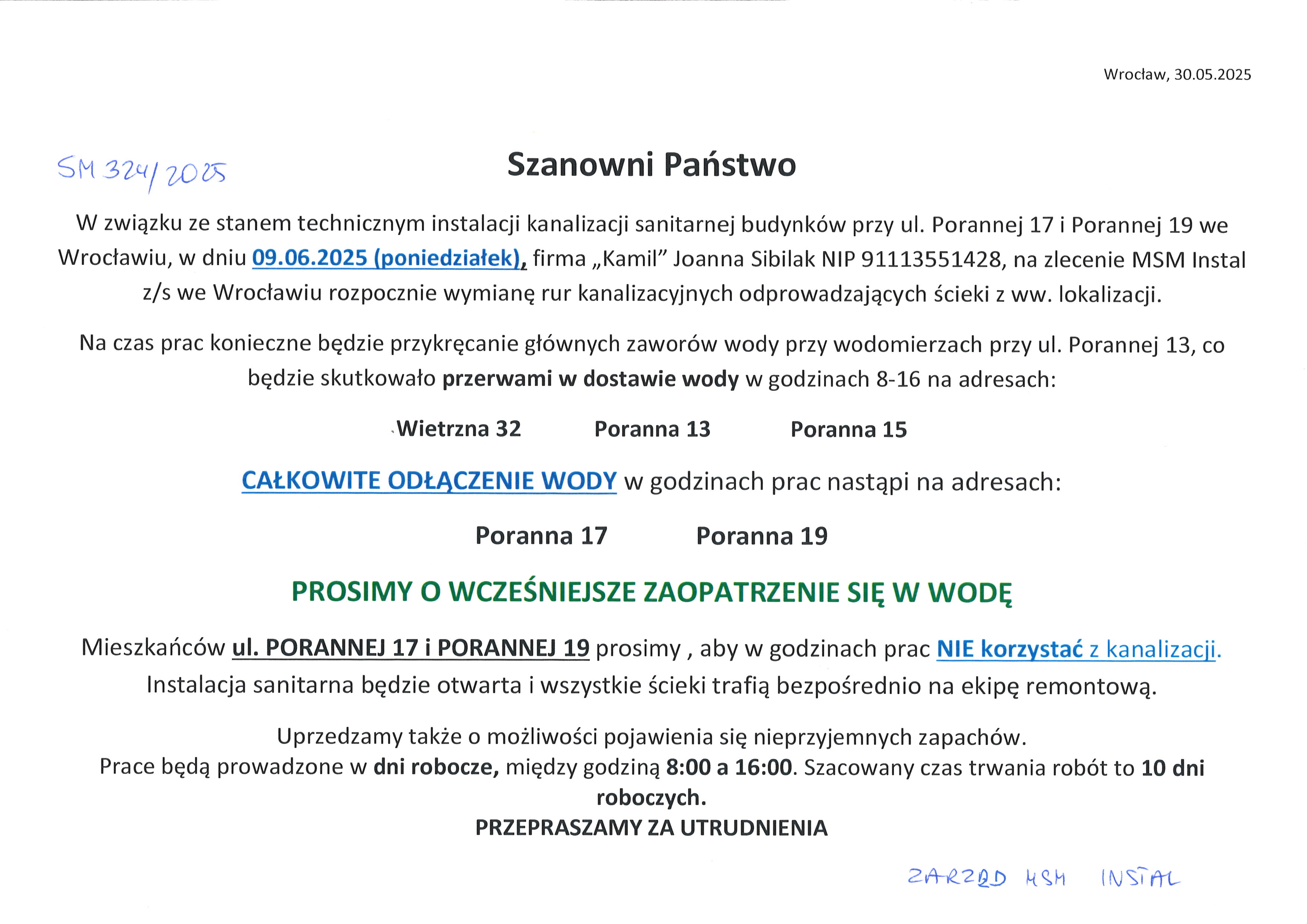 Remont kanalizacji ul. Poranna 17 i Poranna 19