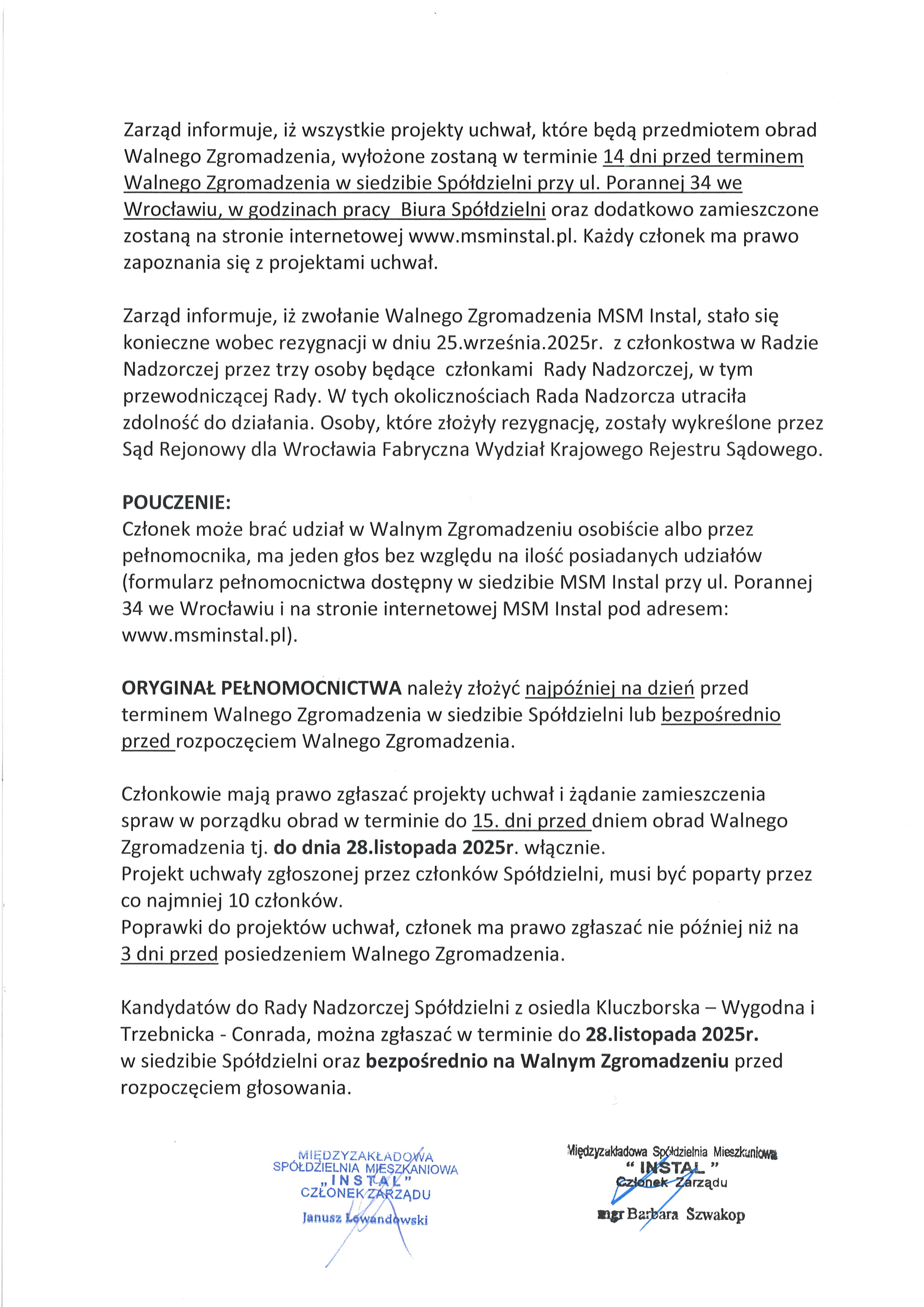 Zawiadomienie o Walnym Zgromadzeniu Czonków MSM INSTAL str2 