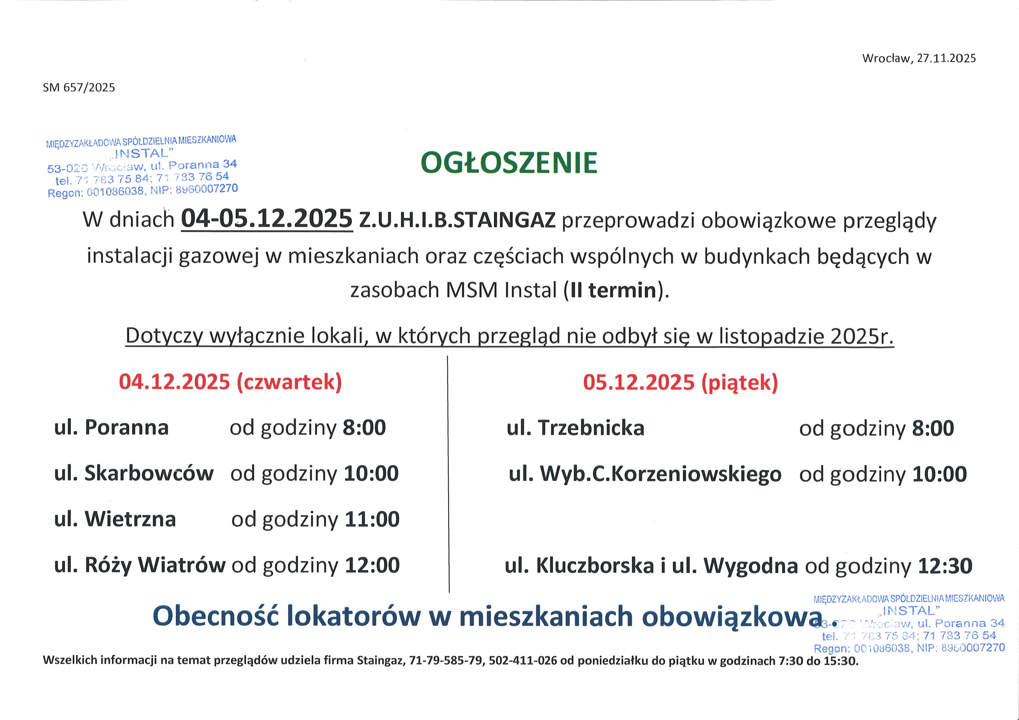 ogłoszenieprzegląd gazowy